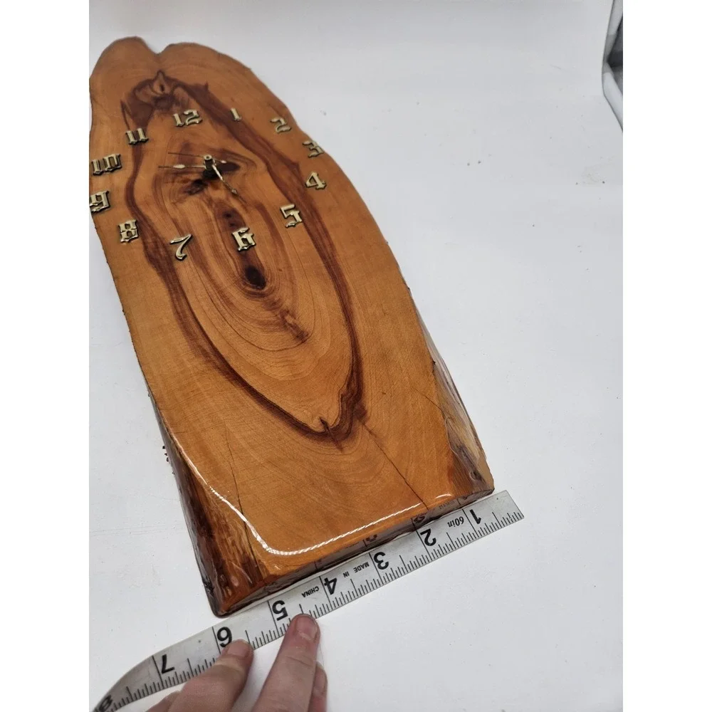 Vintage Mid Century Laquered Cedar Wood Clock Wooden Wall Clock
